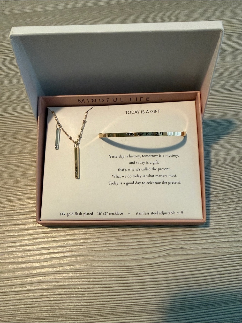 Gold Bar Necklace and Matching Adjustable Cuff - TODAY IS A GIFT